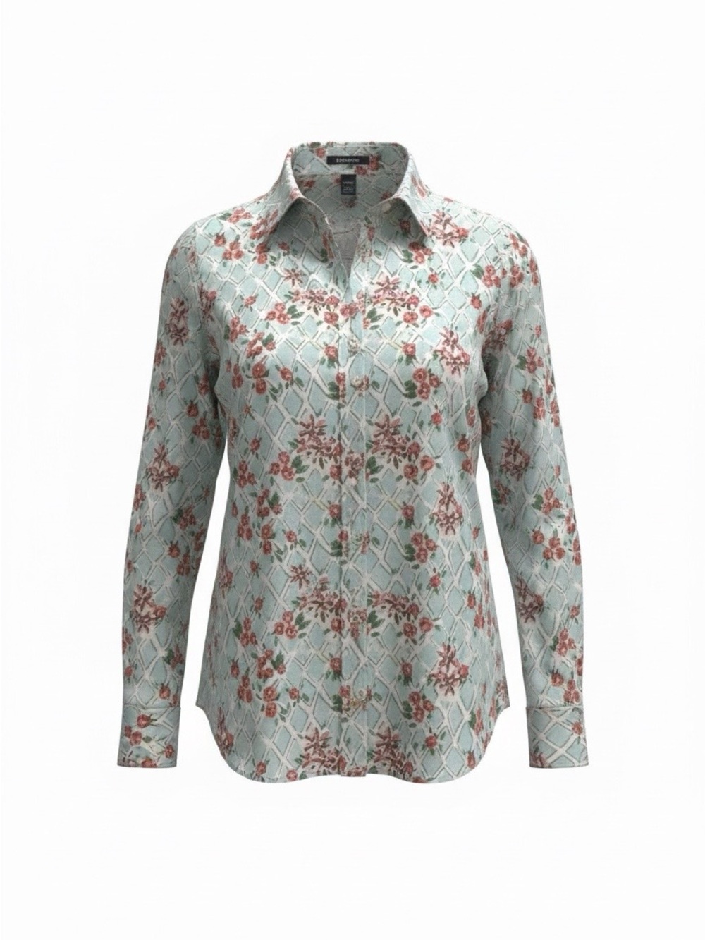 Land’s End Floral Lattice Button-Front Shirt - Size 12